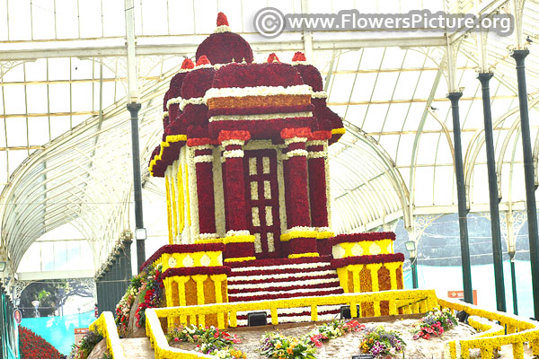 Floral replica of Vivekananda's memorial rock
