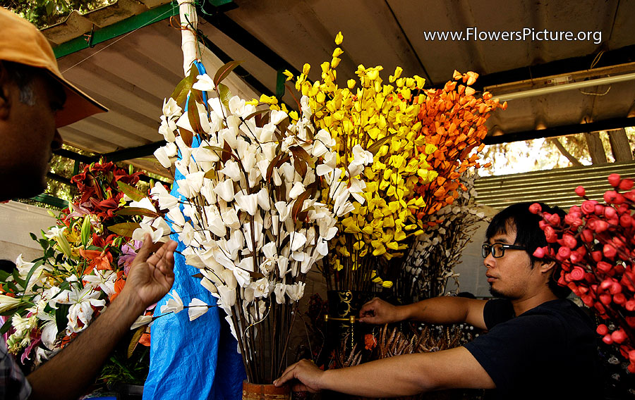 flowers made by clay & ribbons