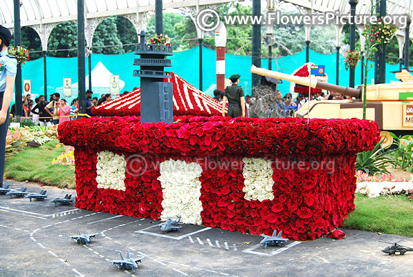 Floral military building with jets helicopters and soldiers